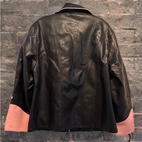 NEW Women's Oversized Faux Leather Jackets Embroidered Zip Up Motorcycle Coat - Picture 4 of 8